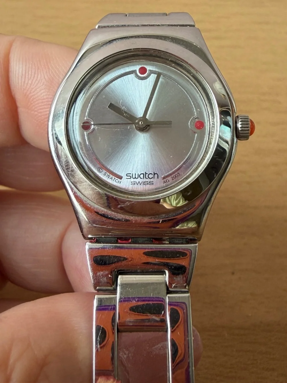 Vintage Swatch Irony Womens Quartz Watch 23mm Stainless Steel Leather band works